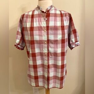 Lee Red Pink Preppy Plaid SZ S Country Chic Western Cowgirl Feminine Ruffled Top